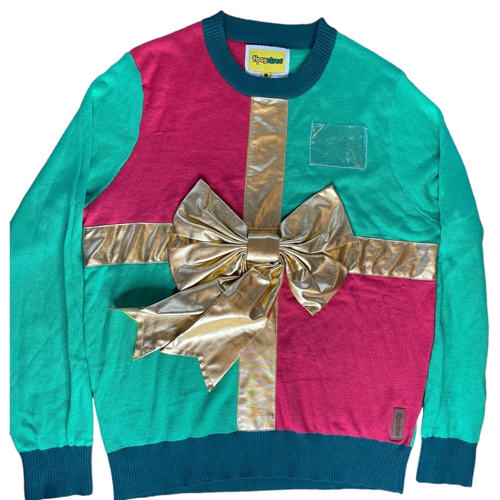 TIPSY ELVES: “Present” Ugly Sweater, Red/Green, Size L